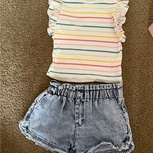 Girls Jessica Simpson Striped Ruffle Sleeve Top and Denim Shorts Set size 6